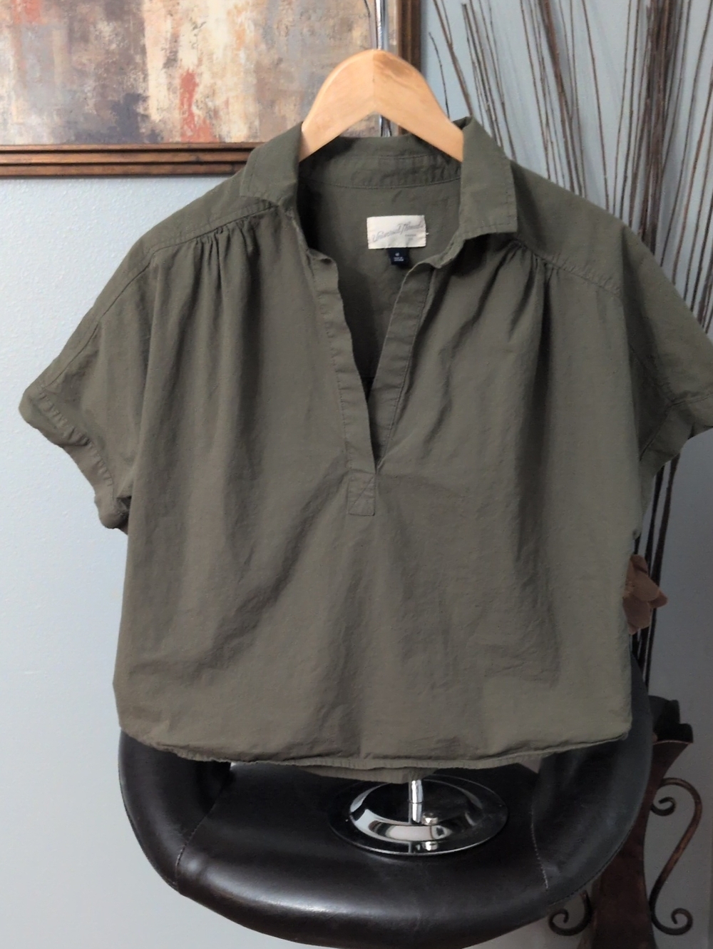 Universal Thread Olive Short Sleeve Cropped Blouse 100% Cotton